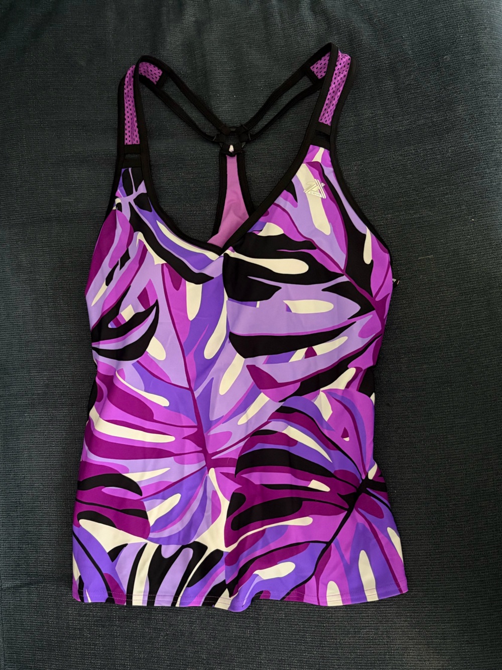 Purple Tropical Print Tankini Top With Matching Bottoms
